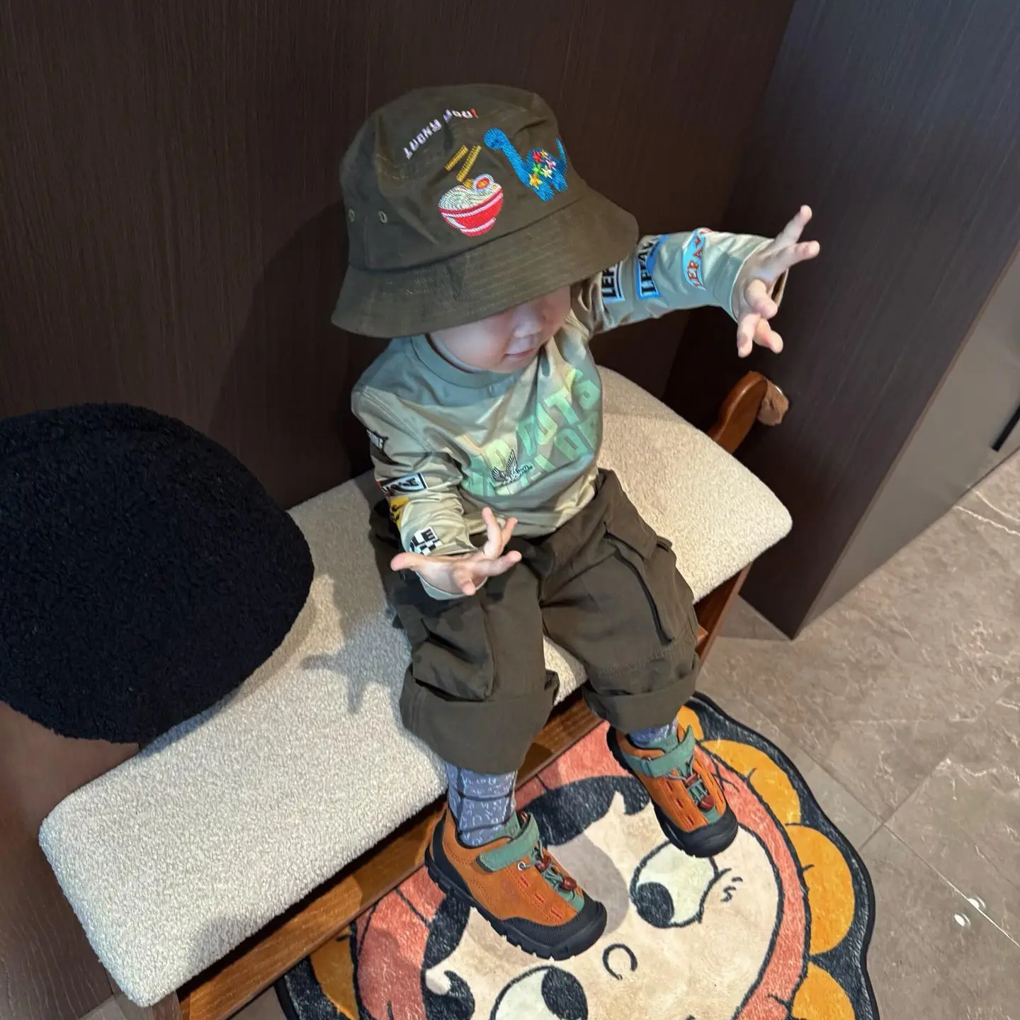 Boys Cotton Letter Print Hooded T-Shirt & Cargo Pants Set — feature 5