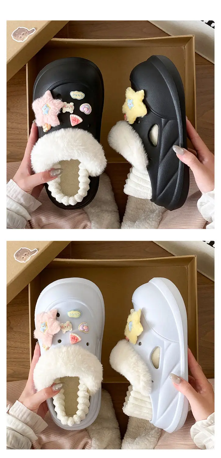 Women Winter Heart Slippers Cute Warm Eva Furry — feature 23