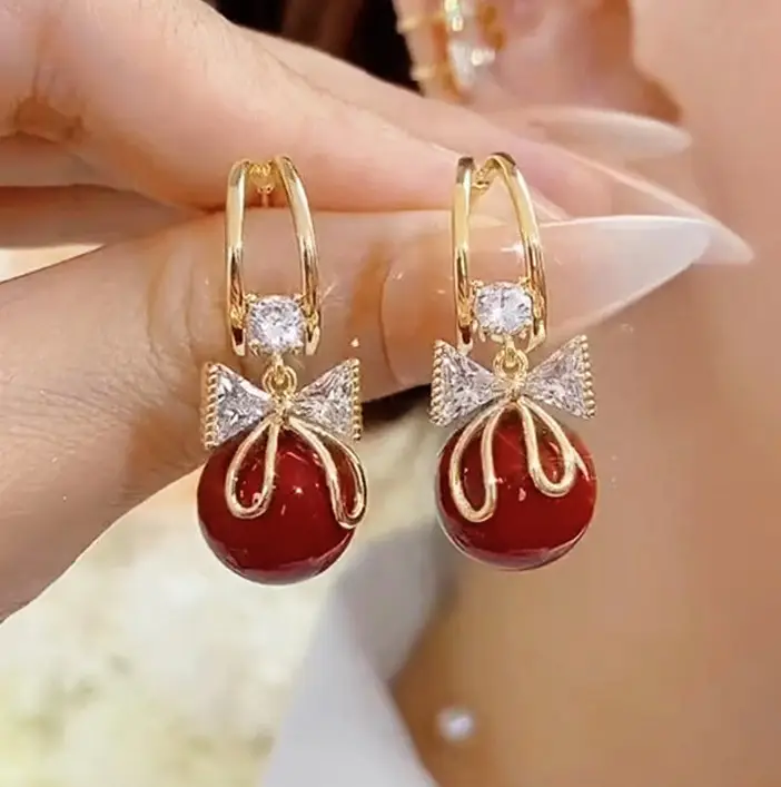 Gold Full Diamond Heart Tassel Earrings for Women