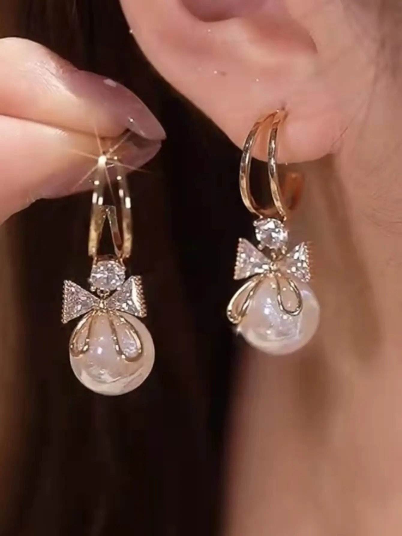 Gold Full Diamond Heart Tassel Earrings for Women