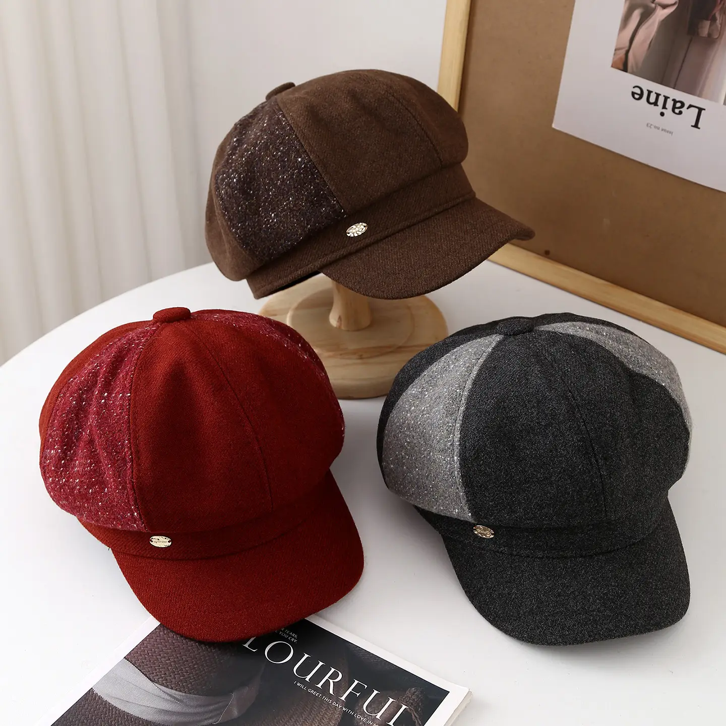 Brown British Style Peaked Cap for Women - Image 4