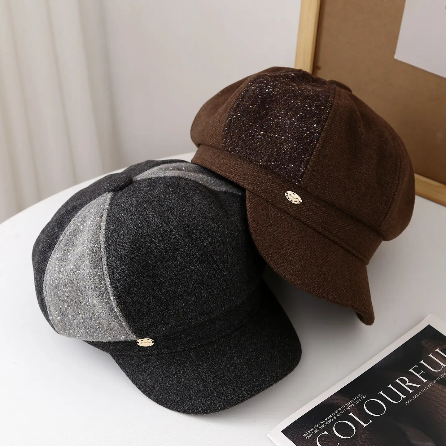 Brown British Style Peaked Cap for Women - Image 5
