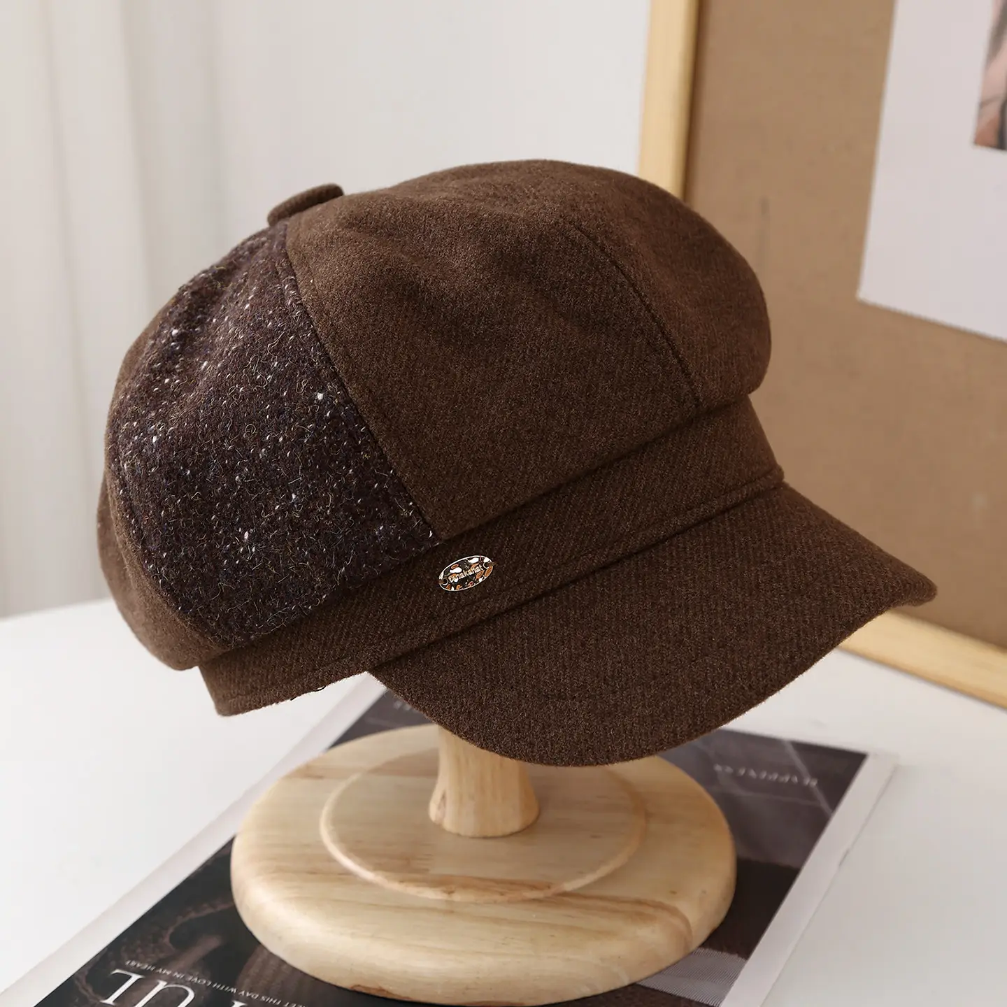 Brown British Style Peaked Cap for Women - Image 3