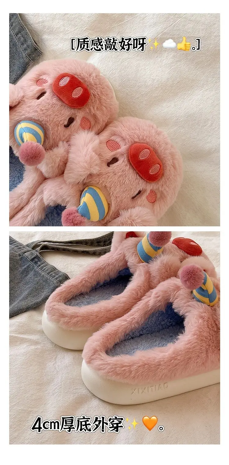 Cute Piggy Fur Slippers for Girls Winter Warm Closed-Toe — feature 7