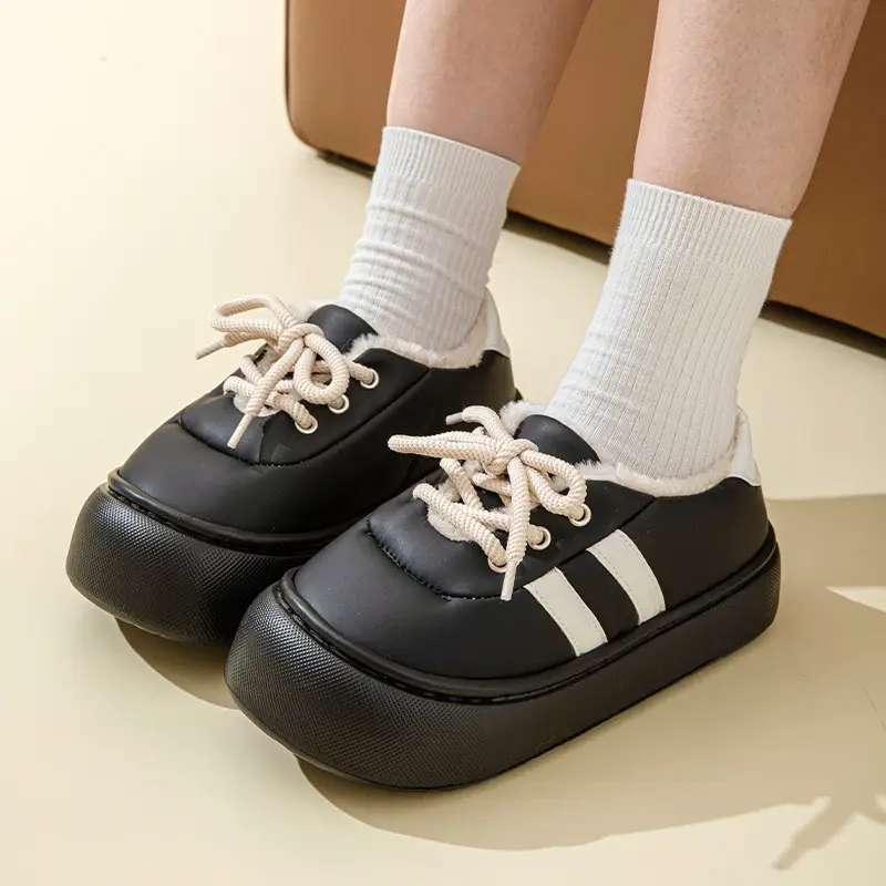Thick-Soled Bag-Heeled Cotton Slippers for Women in Winter Cross-Border New Pu Waterproof Outer Wear Non-Slip Home Plush Warm Cotton Shoes - Image 5