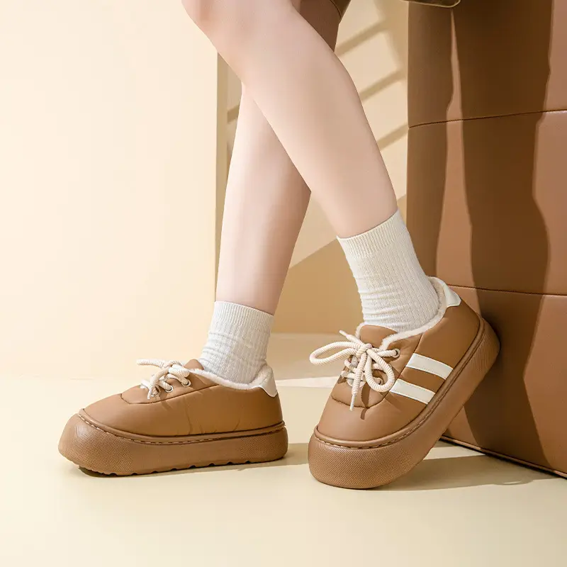 Thick-Soled Bag-Heeled Cotton Slippers for Women in Winter Cross-Border New Pu Waterproof Outer Wear Non-Slip Home Plush Warm Cotton Shoes - Image 7