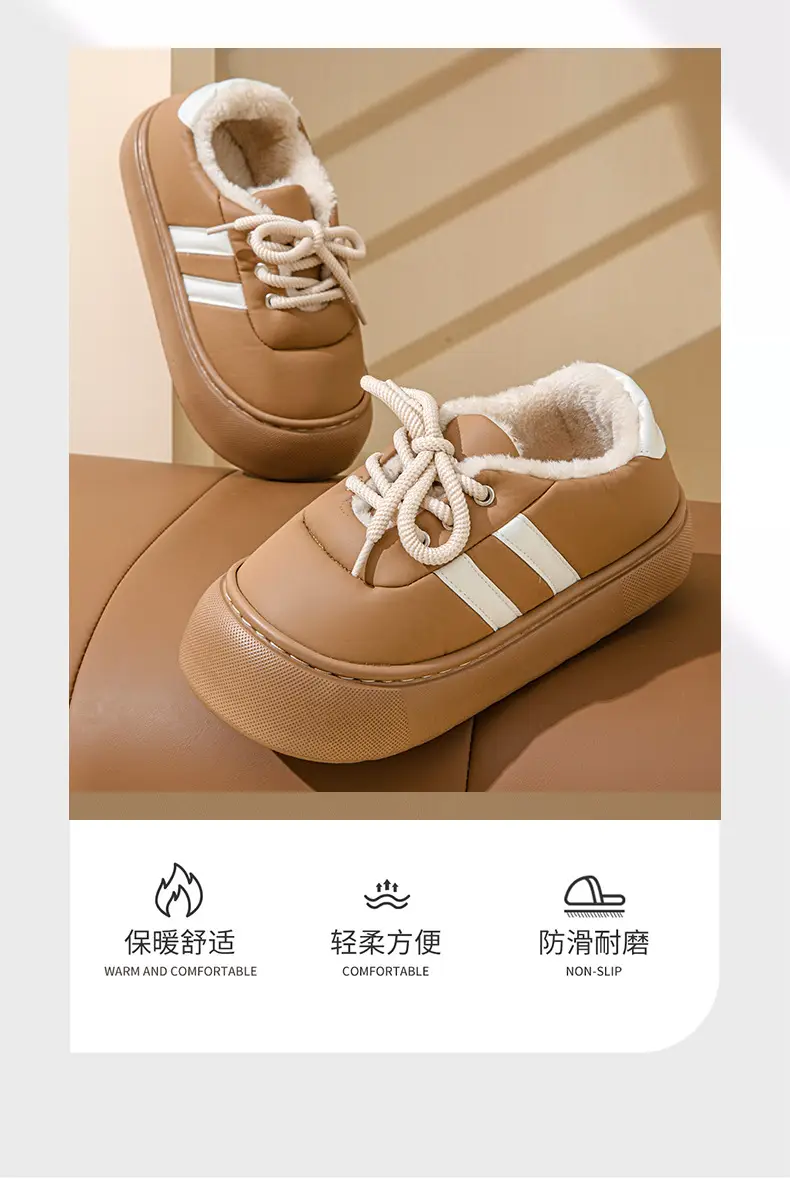 Thick-Soled Bag-Heeled Cotton Slippers for Women in Winter Cross-Border New Pu Waterproof Outer Wear Non-Slip Home Plush Warm Cotton Shoes — feature 6