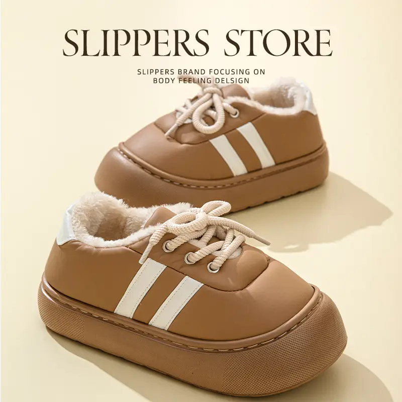 Thick-Soled Bag-Heeled Cotton Slippers for Women in Winter Cross-Border New Pu Waterproof Outer Wear Non-Slip Home Plush Warm Cotton Shoes - Image 2