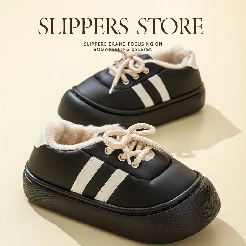 Thick-Soled Bag-Heeled Cotton Slippers for Women in Winter Cross-Border New Pu Waterproof Outer Wear Non-Slip Home Plush Warm Cotton Shoes - Image 3