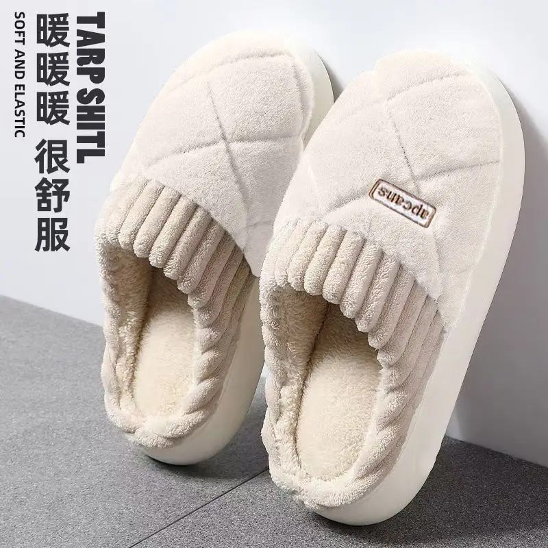 Cotton Slippers for Men for Winter Outer Wear 2025 New Home Fleece-Lined Indoor Non-Slip Warm Plush Slippers for Women Winter Style