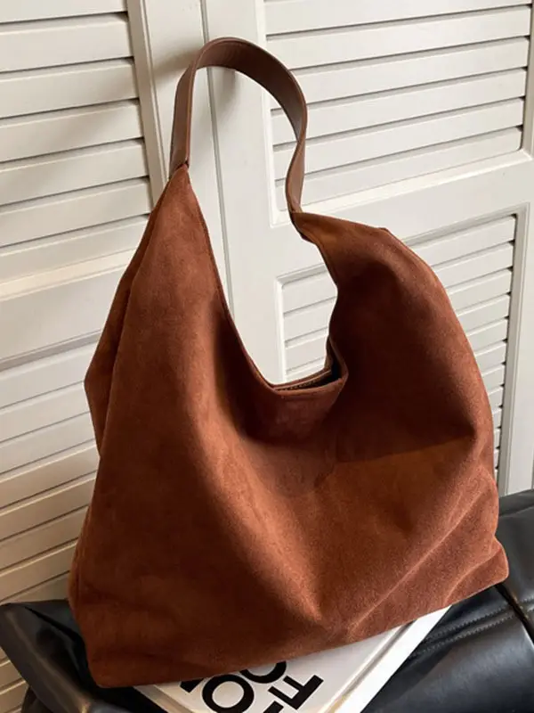 Brown Suede Women's Large Shoulder Bag 2025