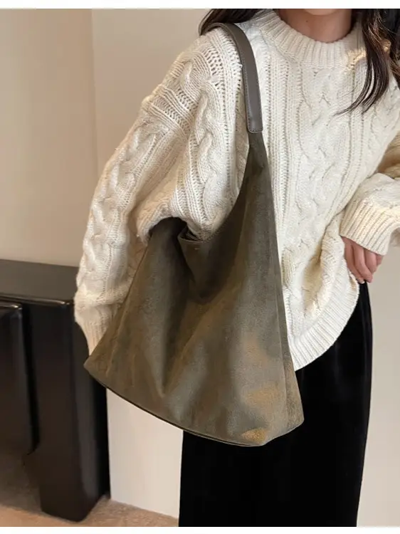 Brown Suede Women's Large Shoulder Bag 2025