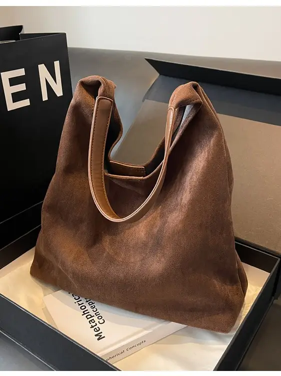 Brown Suede Women's Large Shoulder Bag 2025