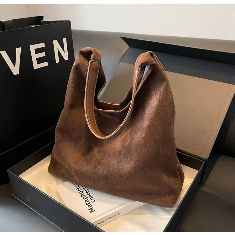 Brown Suede Women's Large Shoulder Bag 2025