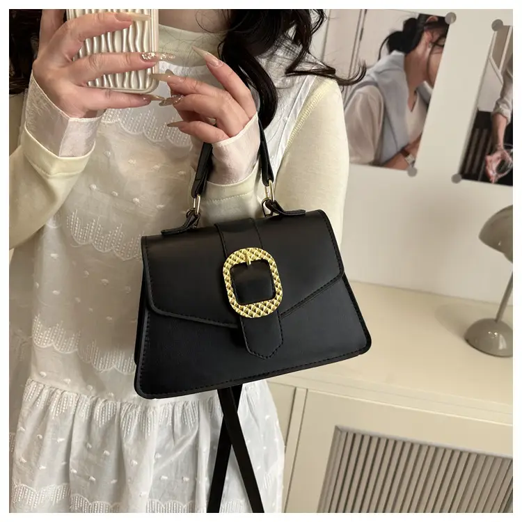 Black Square Crossbody Bag with Gold Buckle 2025 — feature 11