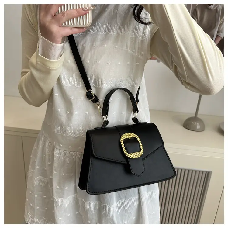 Black Square Crossbody Bag with Gold Buckle 2025 — feature 12