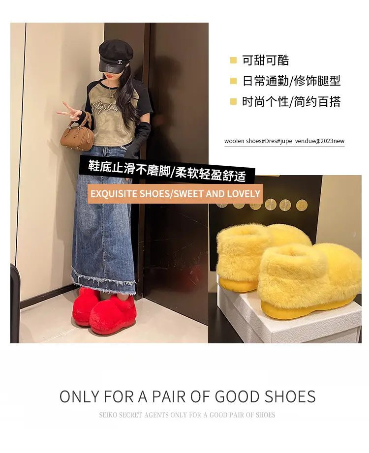 Red Furry Flat Slippers Large Toe Snow Boots — feature 3