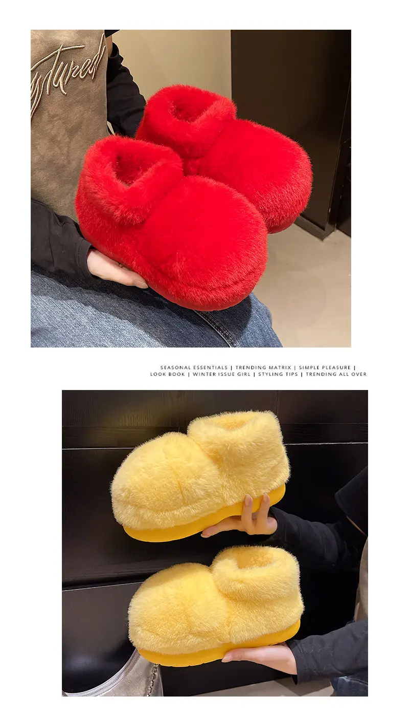 Red Furry Flat Slippers Large Toe Snow Boots — feature 4