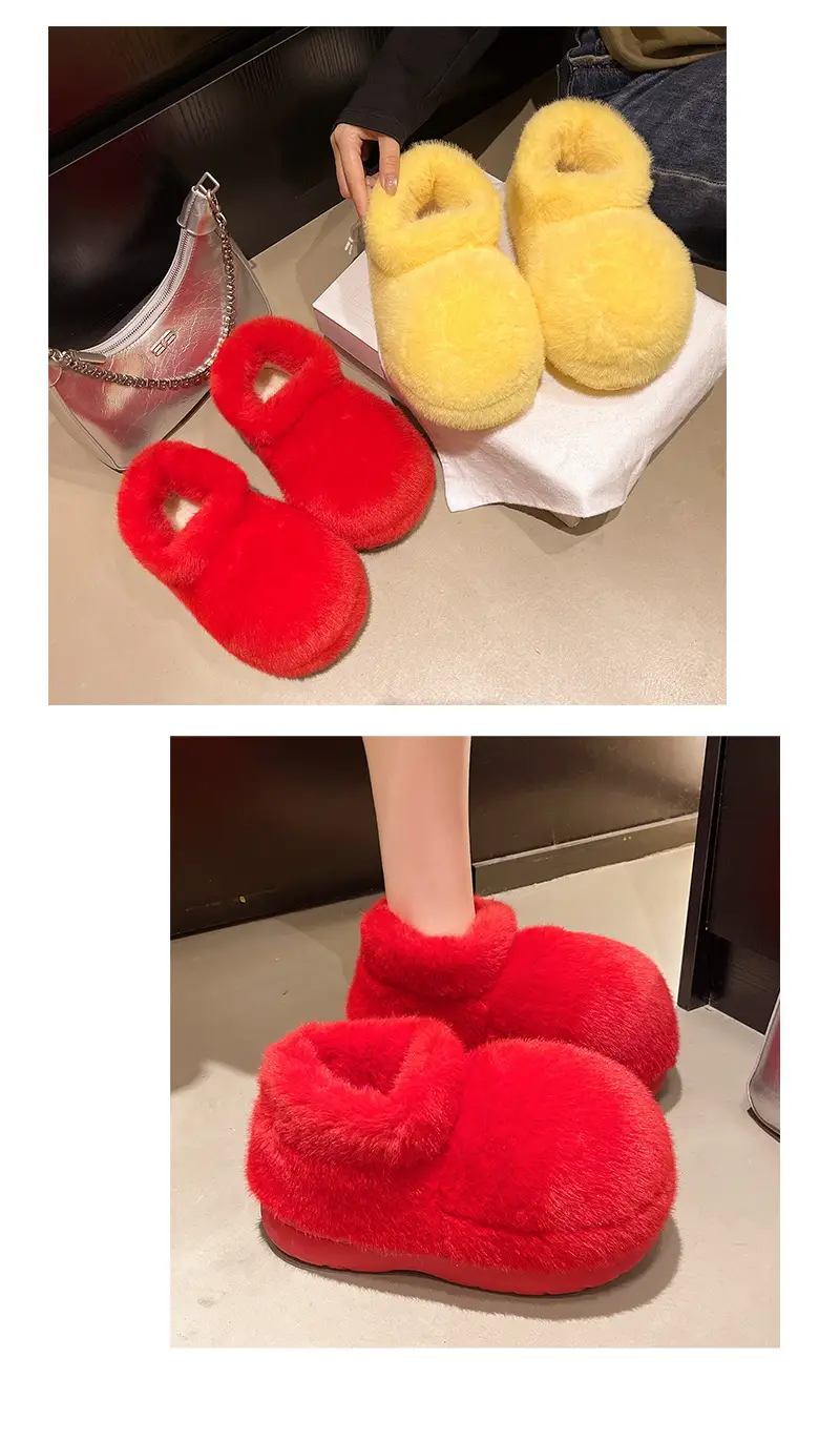 Red Furry Flat Slippers Large Toe Snow Boots — feature 5