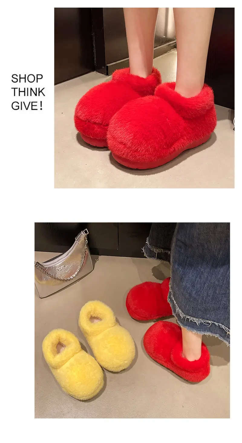 Red Furry Flat Slippers Large Toe Snow Boots — feature 6