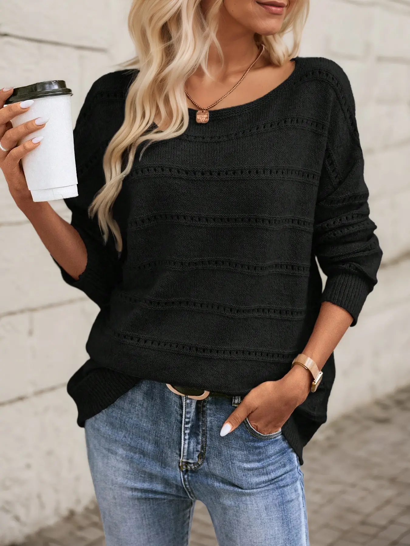 Black Knit Women's Off-Shoulder Spring Top — feature 14