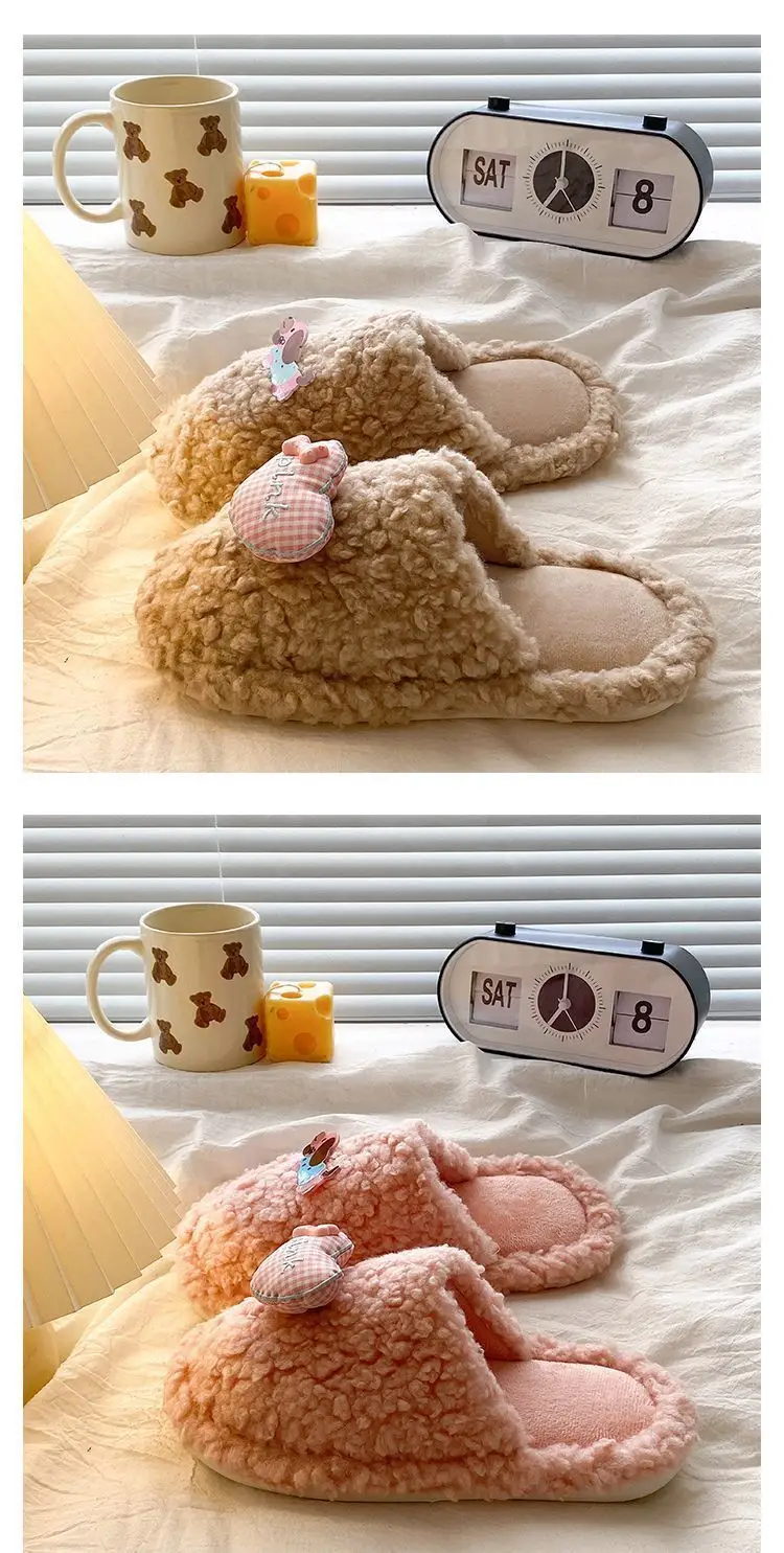 Cute Cartoon Plush Slip-On Slippers for Women — feature 17