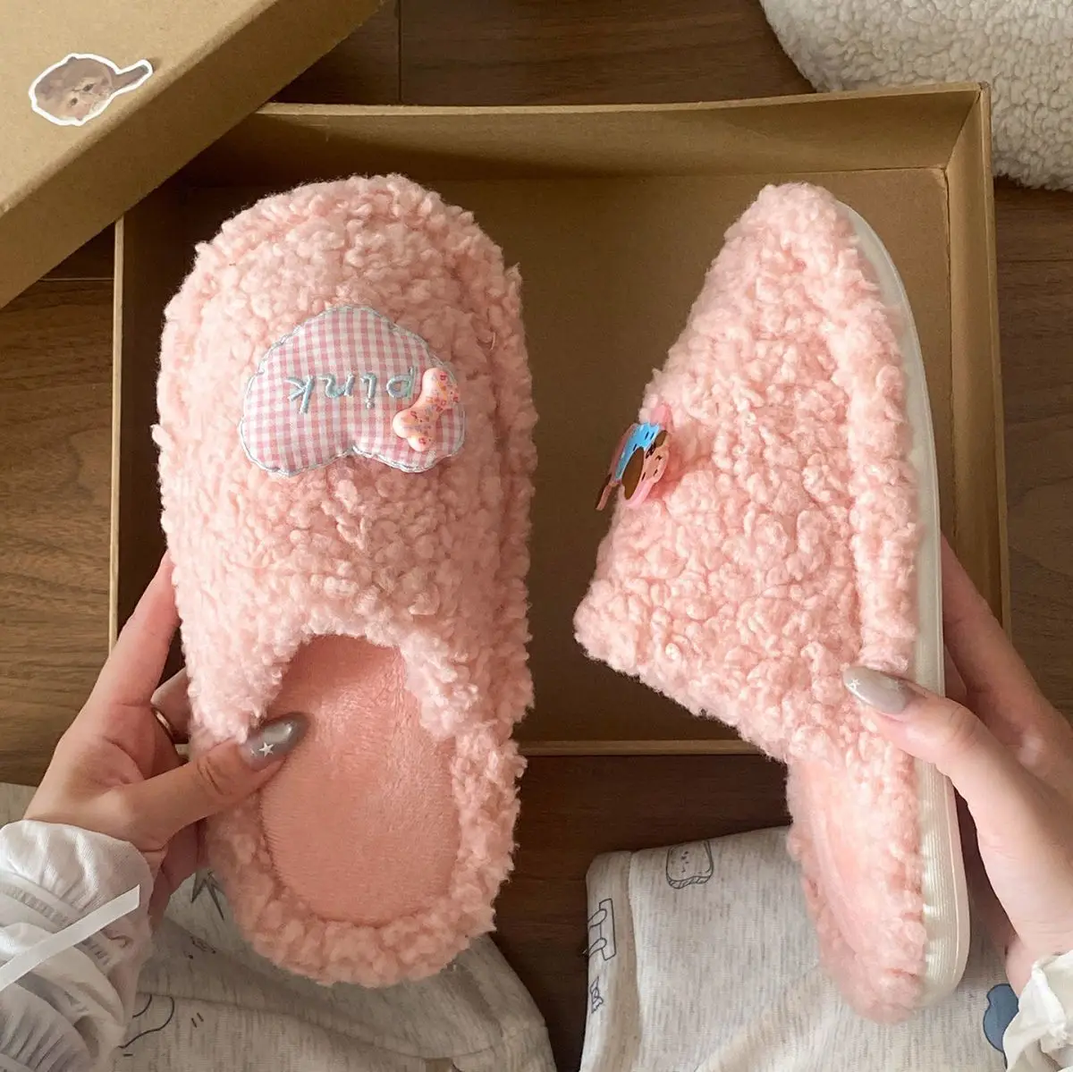 Cute Cartoon Plush Slip-On Slippers for Women — feature 21