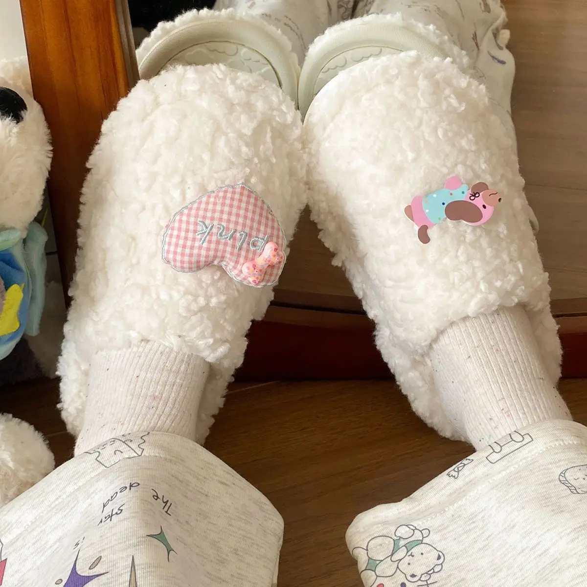 Cute Cartoon Plush Slip-On Slippers for Women — feature 24