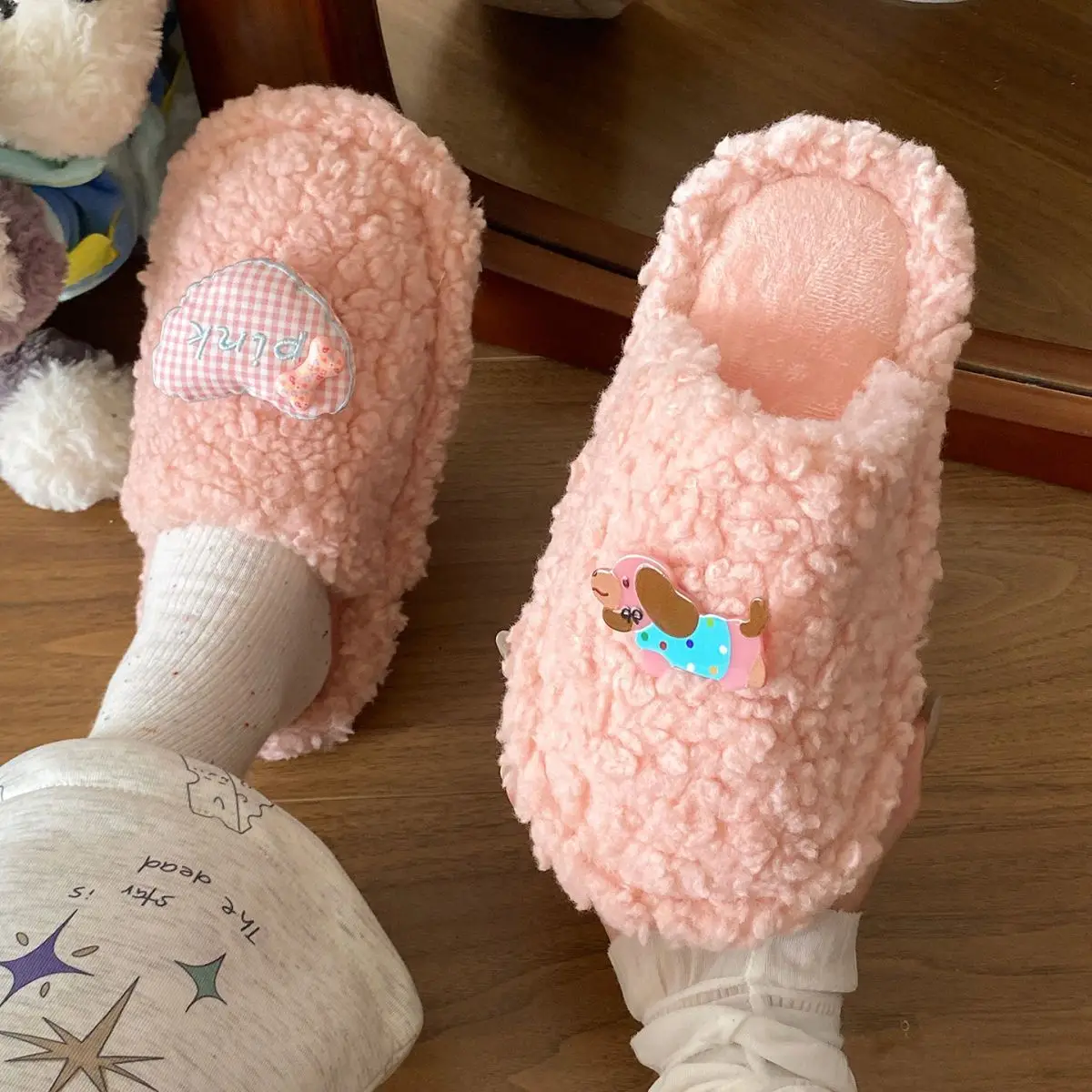 Cute Cartoon Plush Slip-On Slippers for Women — feature 26