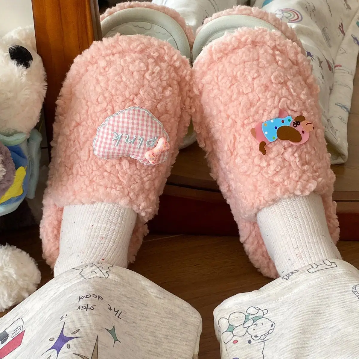 Cute Cartoon Plush Slip-On Slippers for Women — feature 27