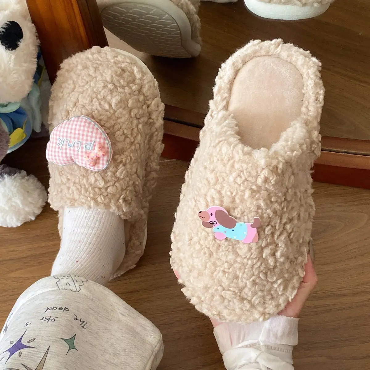 Cute Cartoon Plush Slip-On Slippers for Women — feature 28