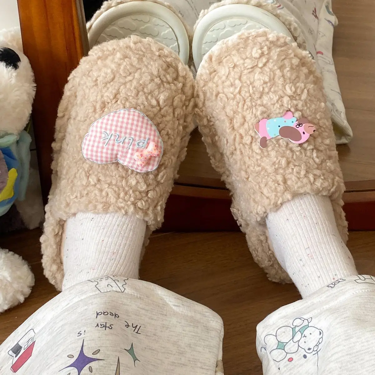 Cute Cartoon Plush Slip-On Slippers for Women — feature 29