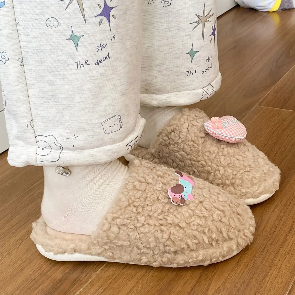 Cute Cartoon Plush Slip-On Slippers for Women — feature 32