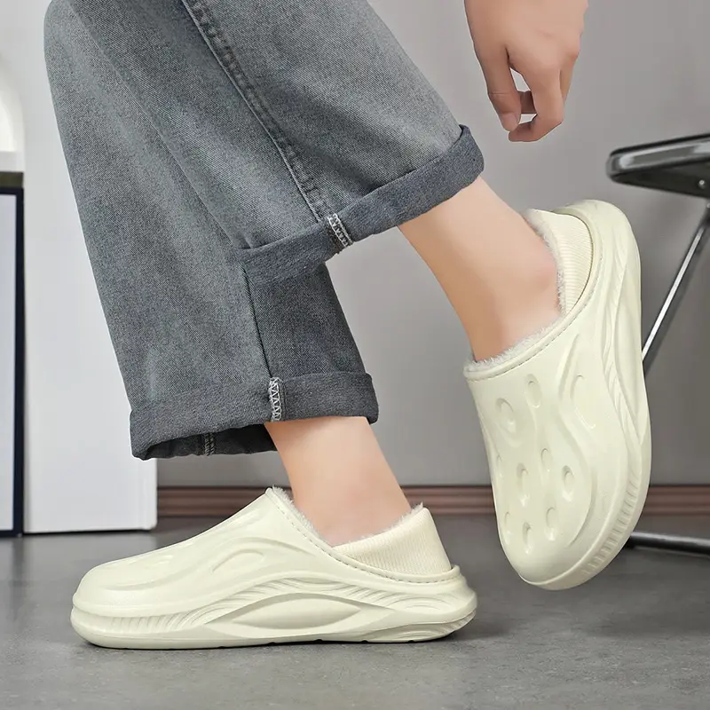 Men's White Slip-On Cotton Slipper Indoor Outdoor - Image 5