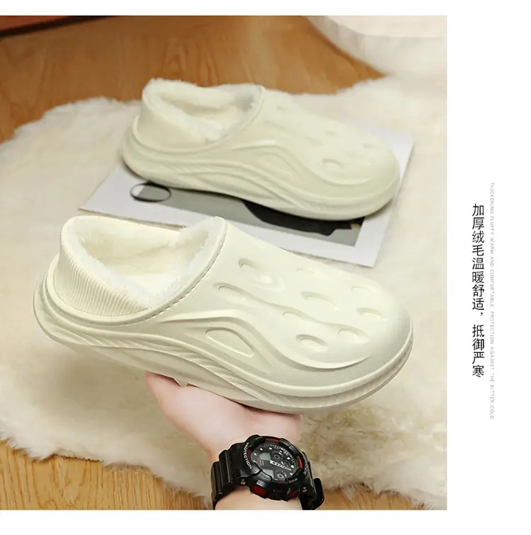 Men's White Slip-On Cotton Slipper Indoor Outdoor — feature 16