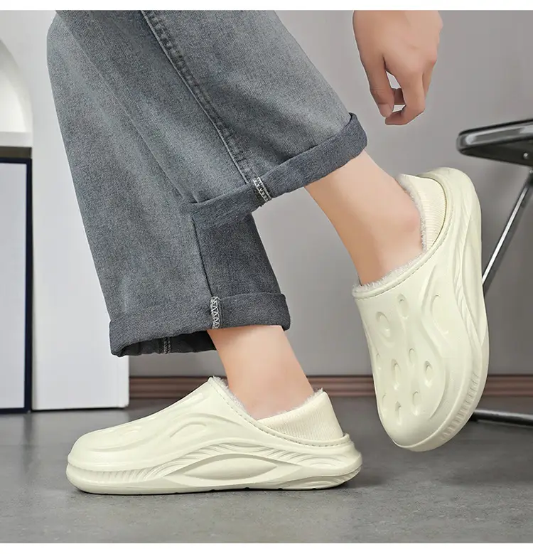 Men's White Slip-On Cotton Slipper Indoor Outdoor — feature 17