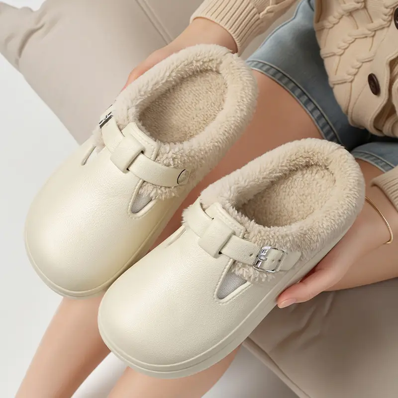 Boken Cotton Slippers for Women, Winter Warm Fleece-Lined Toe-Cap Cotton Shoes, Fashionable Outer Wear, Thickeneded Non-Slip Home Cotton Slippers for Women - Image 2