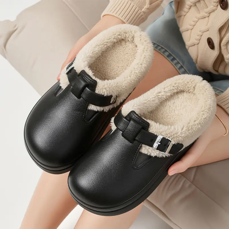 Boken Cotton Slippers for Women, Winter Warm Fleece-Lined Toe-Cap Cotton Shoes, Fashionable Outer Wear, Thickeneded Non-Slip Home Cotton Slippers for Women - Image 3
