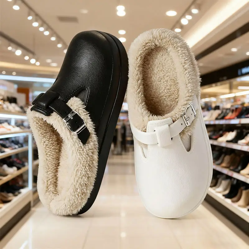 Boken Cotton Slippers for Women, Winter Warm Fleece-Lined Toe-Cap Cotton Shoes, Fashionable Outer Wear, Thickeneded Non-Slip Home Cotton Slippers for Women - Image 4