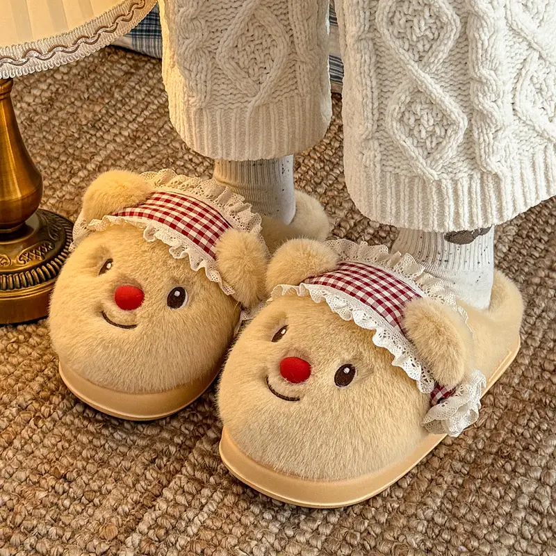 Cartoon Cotton Slippers for Women, Winter Indoor Home Use, Plush Warm Slippers, Cute Furry Slippers for Women
