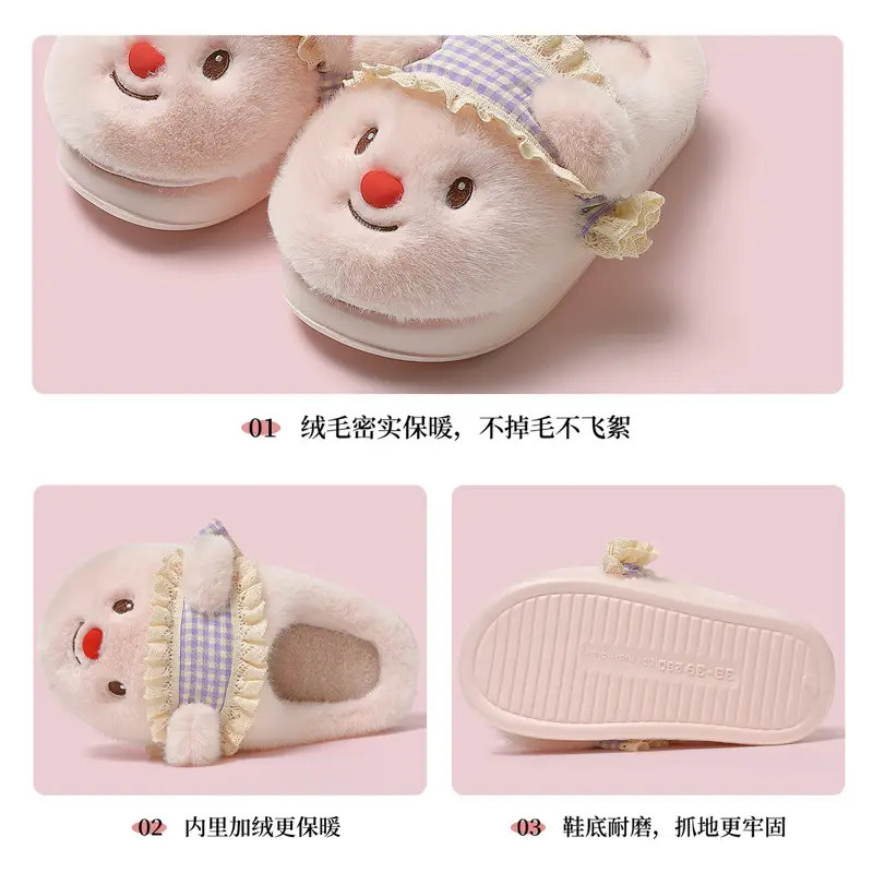 Cartoon Cotton Slippers for Women, Winter Indoor Home Use, Plush Warm Slippers, Cute Furry Slippers for Women