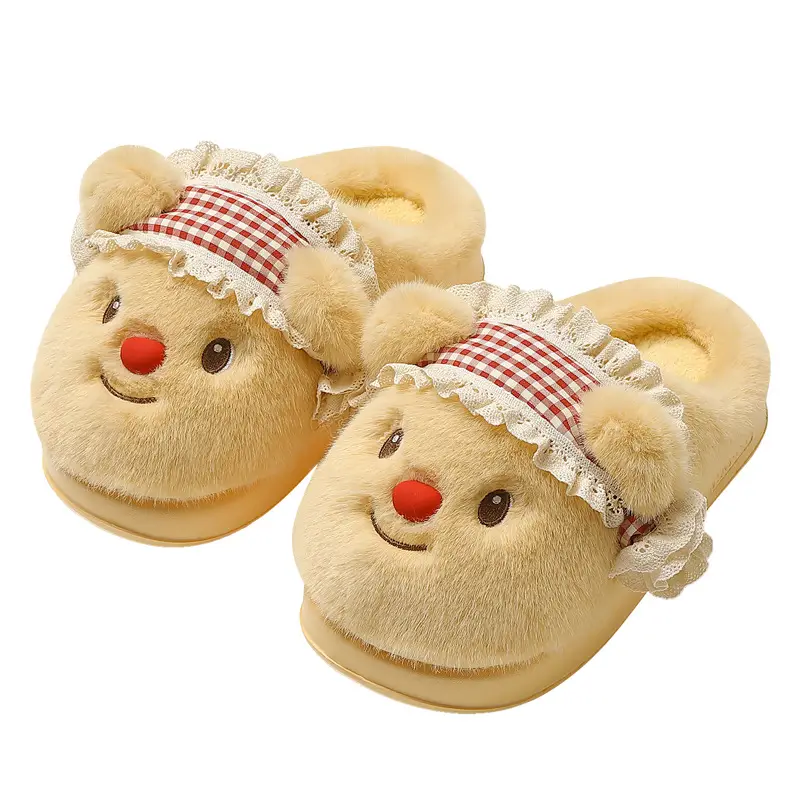 Cartoon Cotton Slippers for Women, Winter Indoor Home Use, Plush Warm Slippers, Cute Furry Slippers for Women