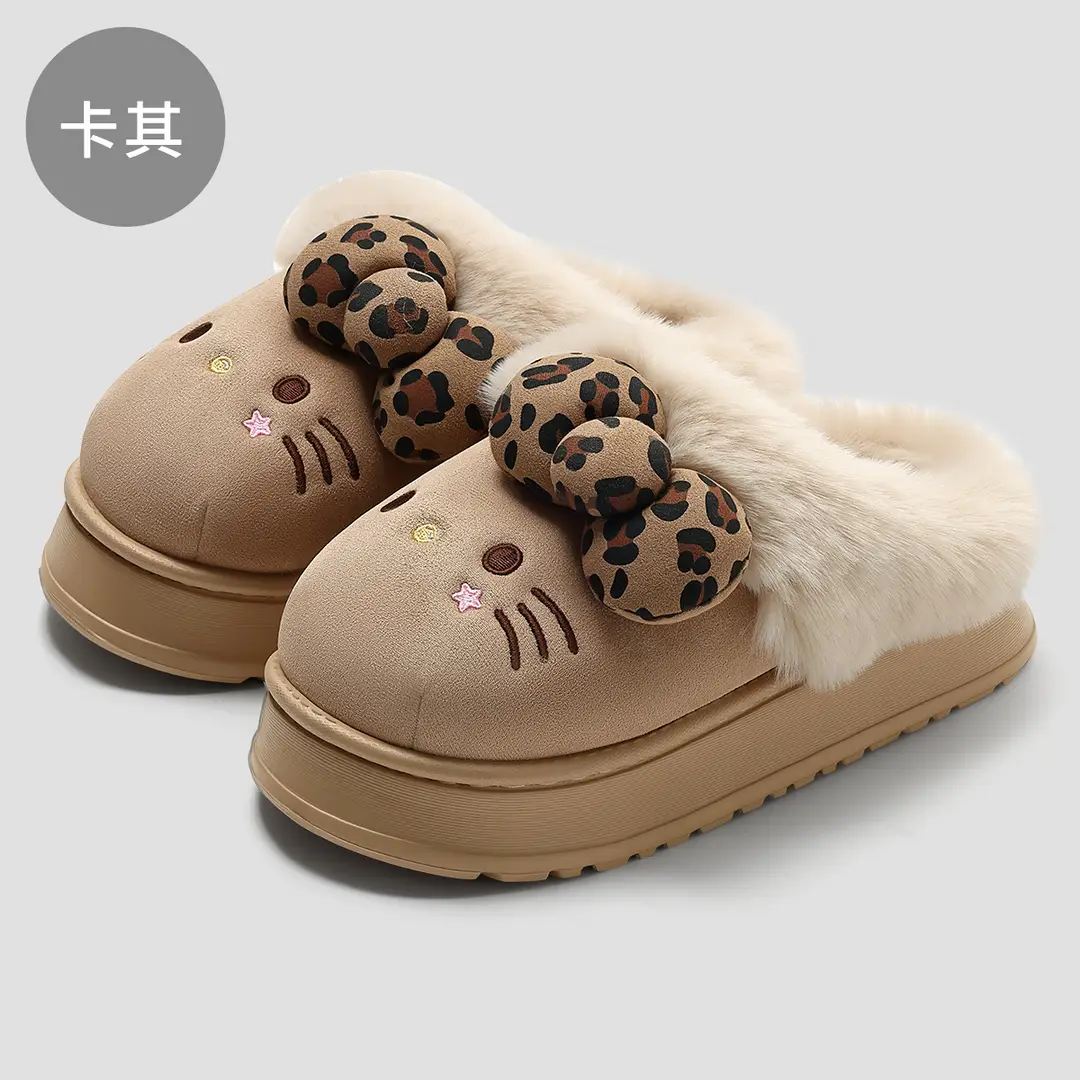 Cartoon Cotton Slippers for Women, Winter Indoor Home Use, Plush Warm Slippers, Cute Furry Slippers for Women