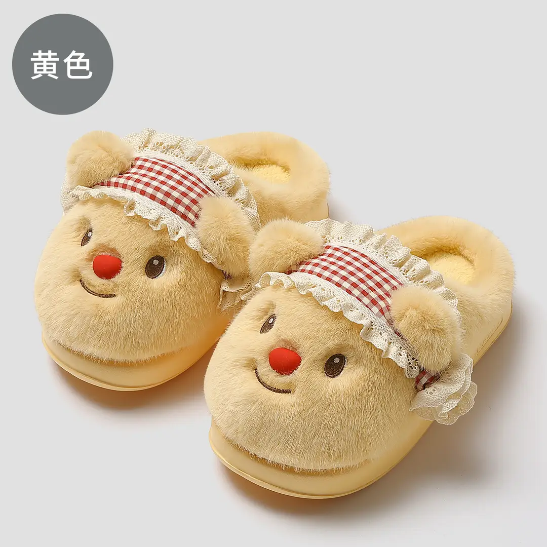 Cartoon Cotton Slippers for Women, Winter Indoor Home Use, Plush Warm Slippers, Cute Furry Slippers for Women