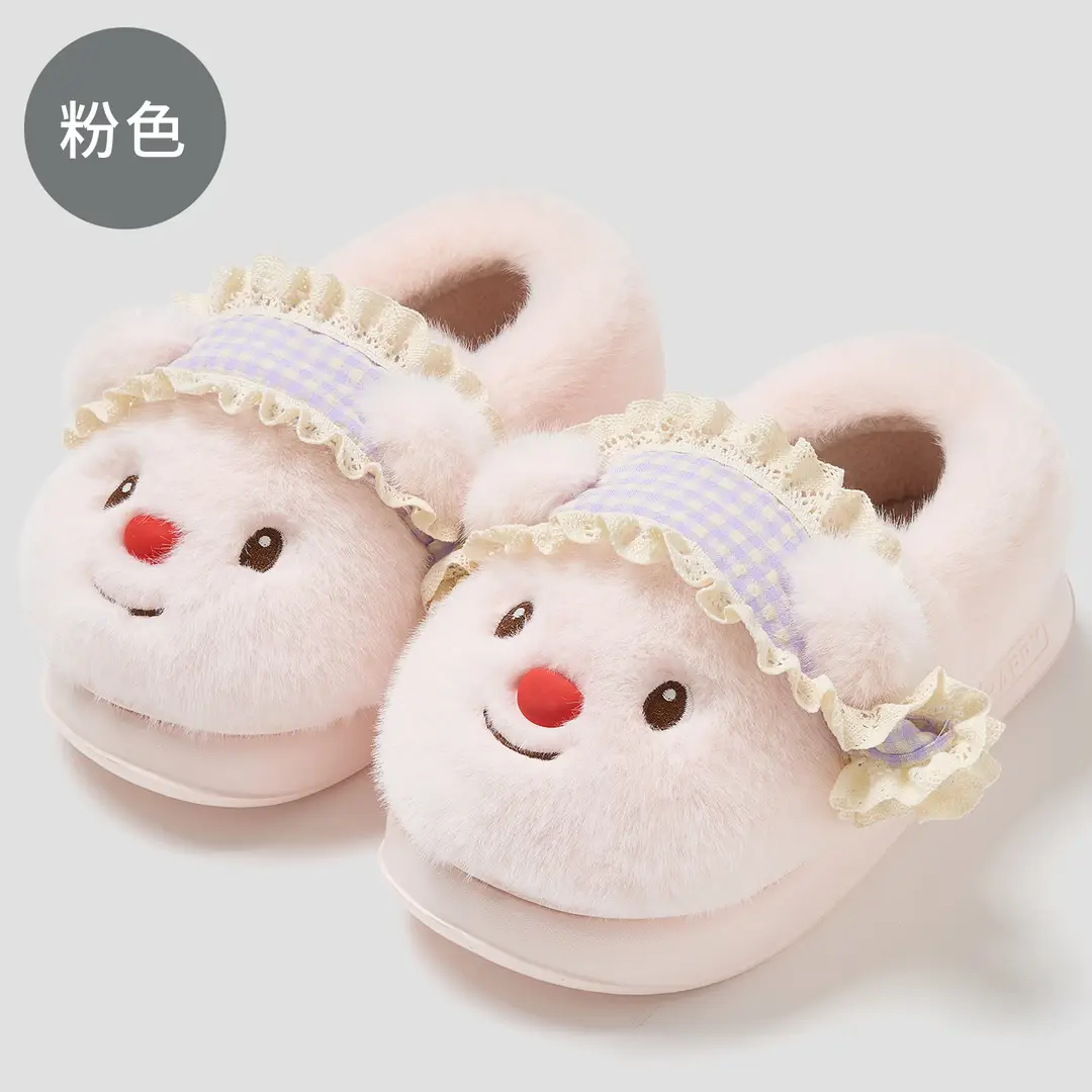 Cartoon Cotton Slippers for Women, Winter Indoor Home Use, Plush Warm Slippers, Cute Furry Slippers for Women