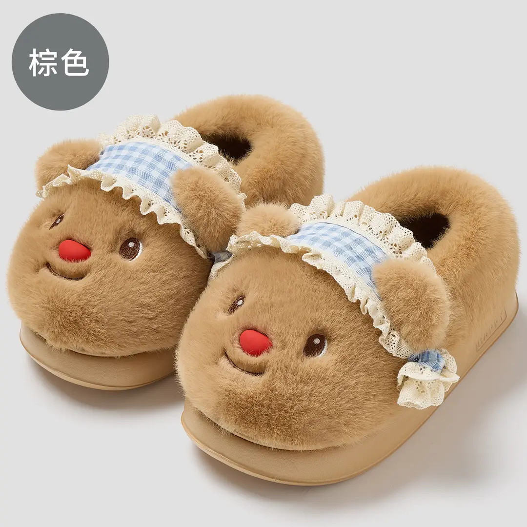 Cartoon Cotton Slippers for Women, Winter Indoor Home Use, Plush Warm Slippers, Cute Furry Slippers for Women