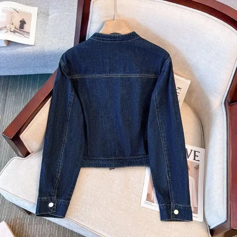 Dark Blue Denim Jacket Women Short Slim Fit 2025