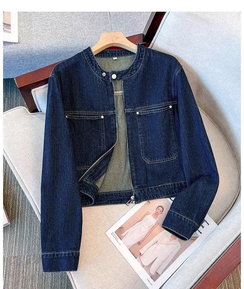 Dark Blue Denim Jacket Women Short Slim Fit 2025 — feature 7