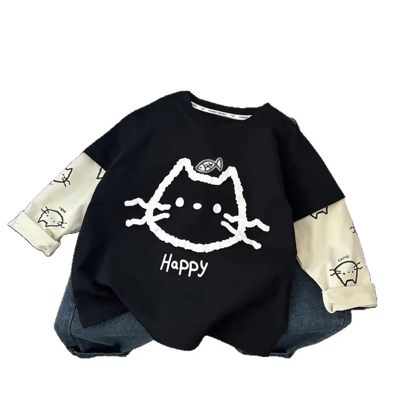New Kidsren's Long Sleeve T-Shirt with Cat Design