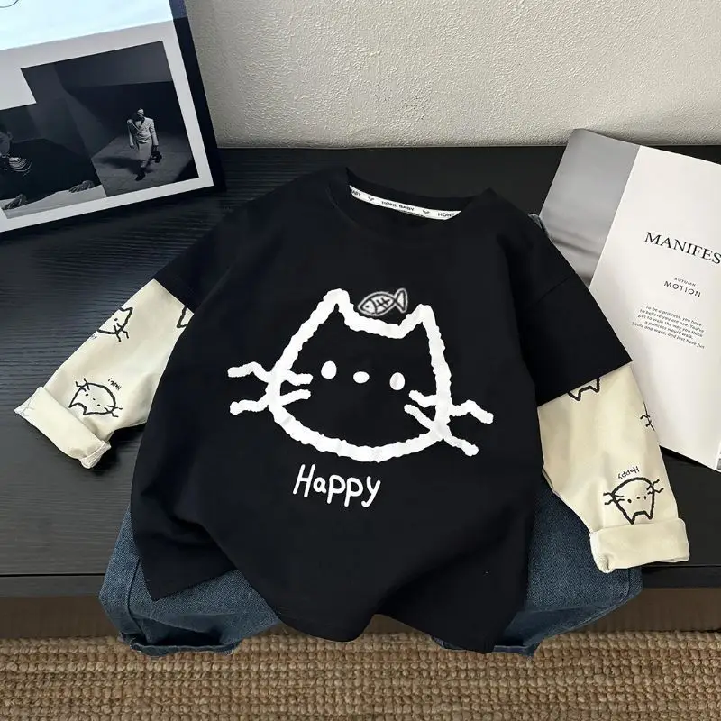 New Kidsren's Long Sleeve T-Shirt with Cat Design — feature 5
